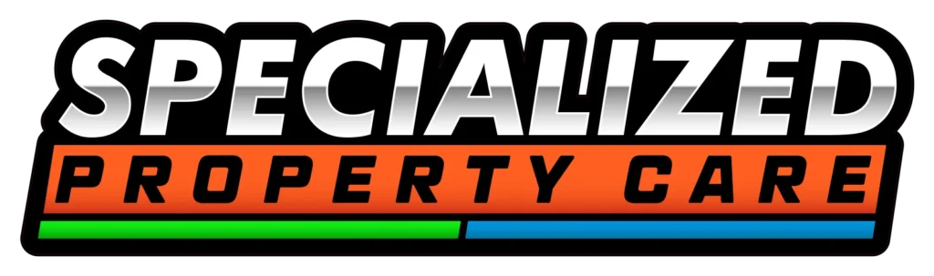 Specialized Property Care logo featuring bold text in black, white, and orange, representing snow removal services.