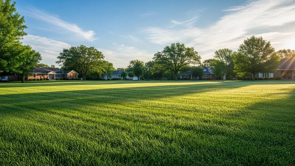Lush green lawn in Sioux Falls with healthy grass and minimal weeds, showcasing effective weed control