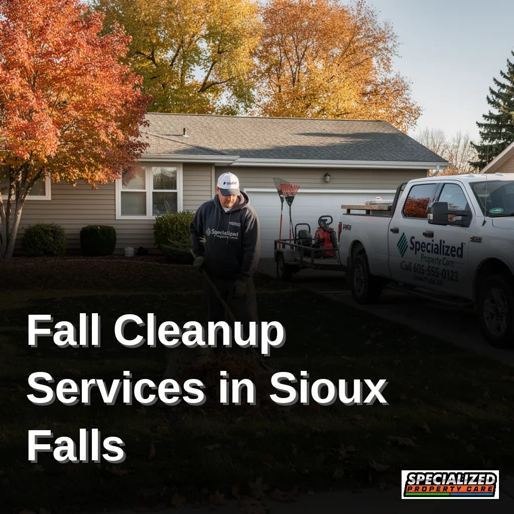 Fall landscape with a professional landscaper performing yard cleanup services